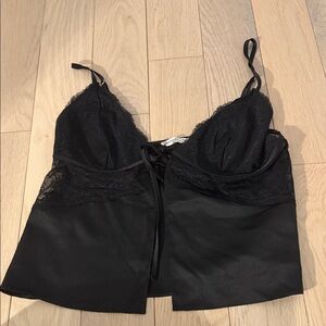 Black Lace-Trim Satin Cami Top